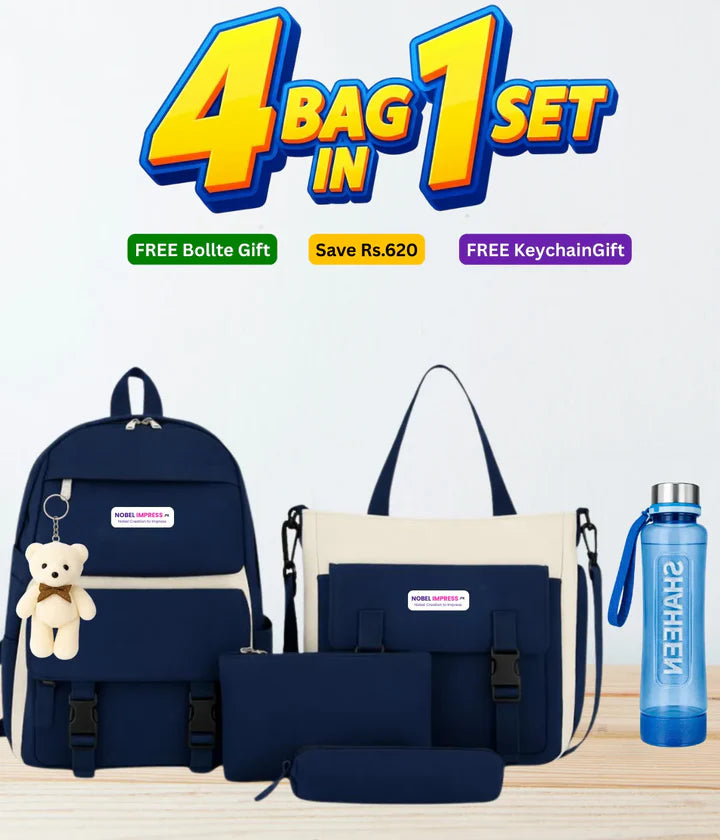 4 Pcs Bag Set for Girls in Pakistan | School, College & University Bag