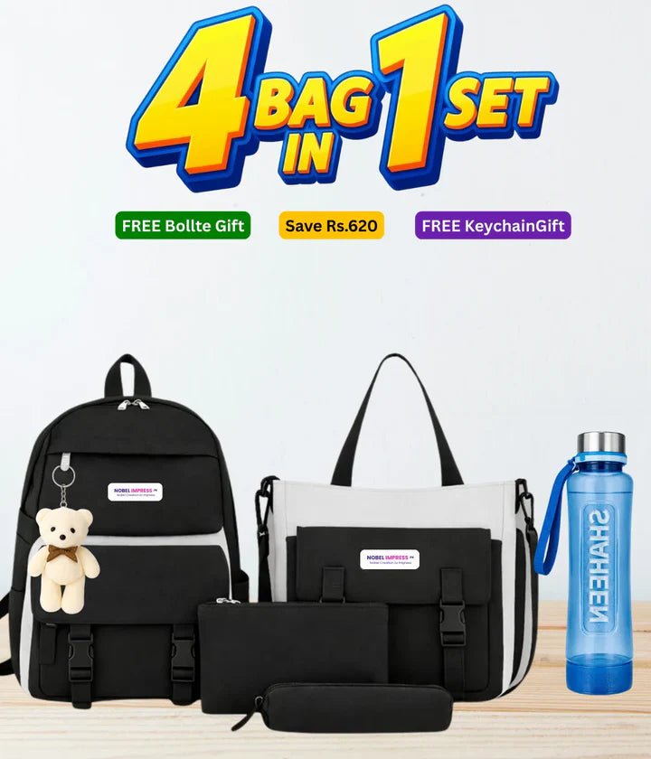 4 Pcs Bag Set for Girls in Pakistan | School, College & University Bag