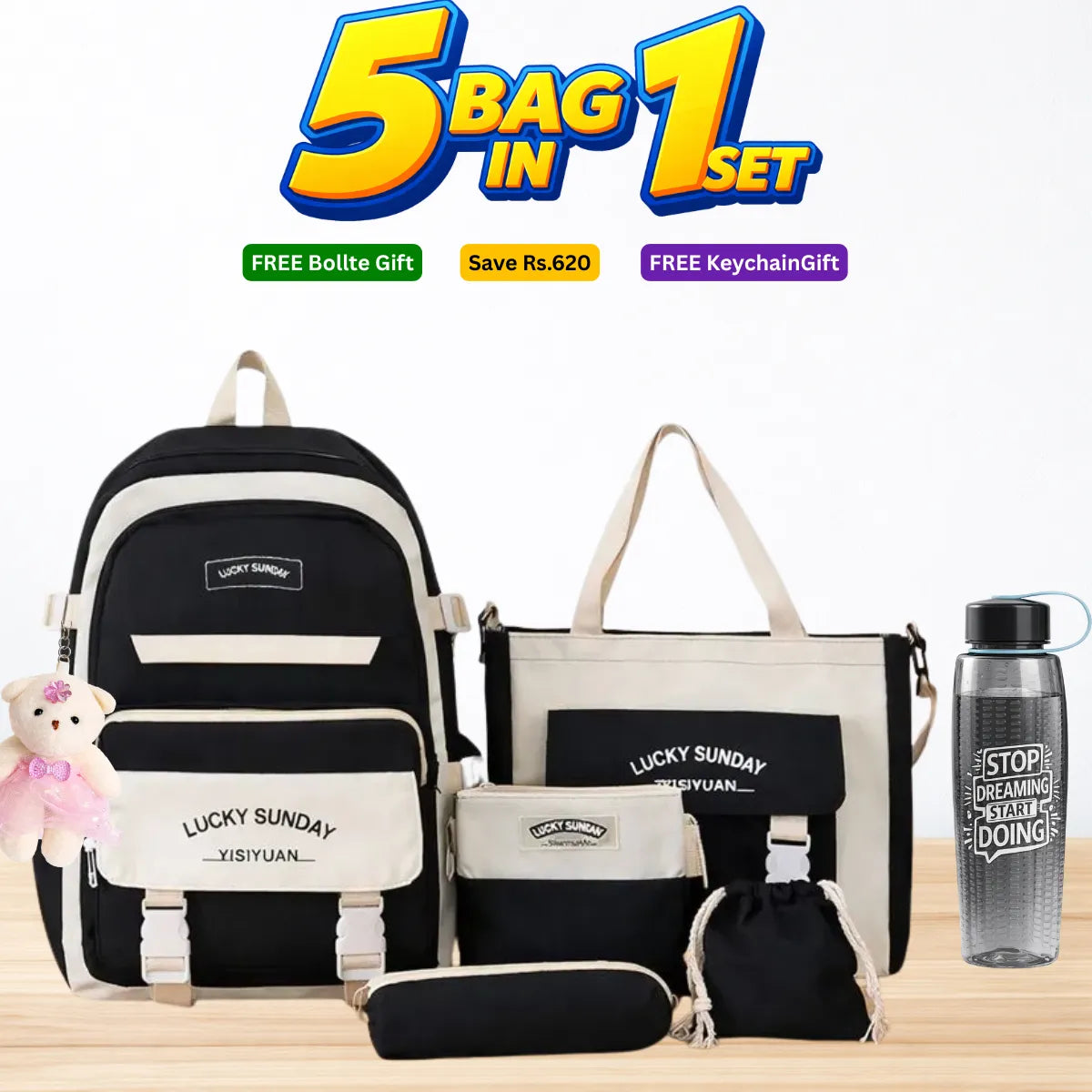 Best School & College Bag Set for Girls – 5 in 1 Stylish Backpack