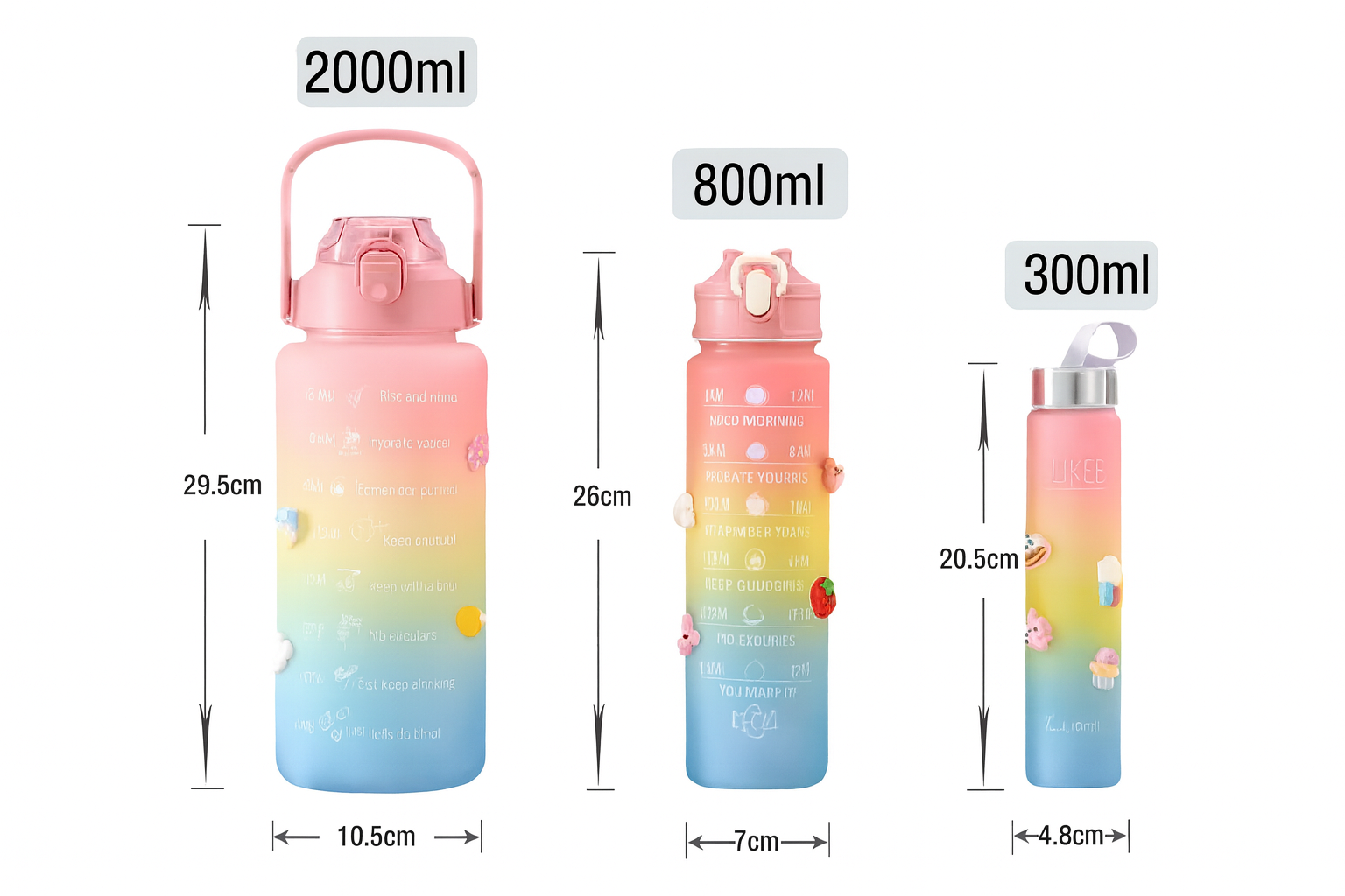 3 Pcs Motivational Sports Water Bottles Set