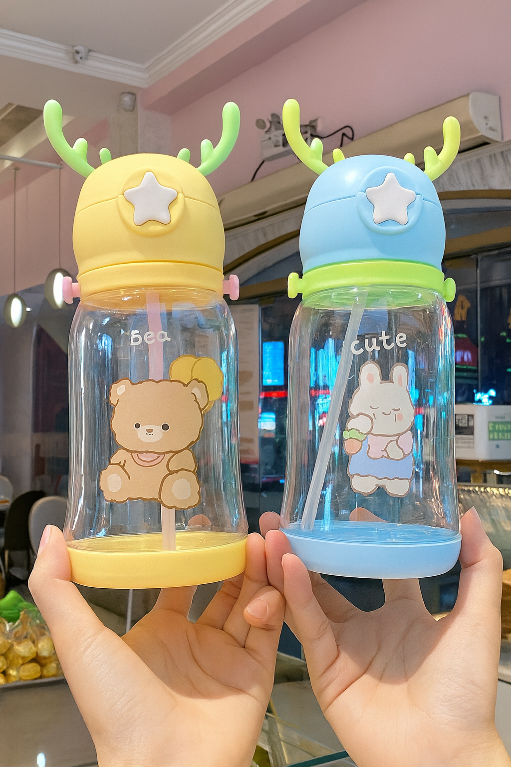Cute Forest Story Kids Water Bottle – With Straw & Carry Strap