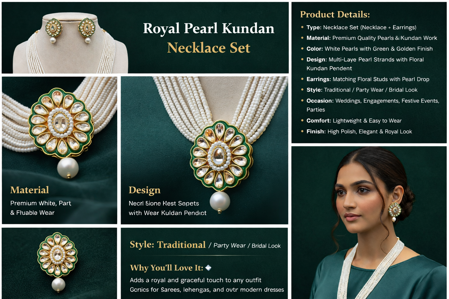 Royal Pearl Kundan Necklace Set