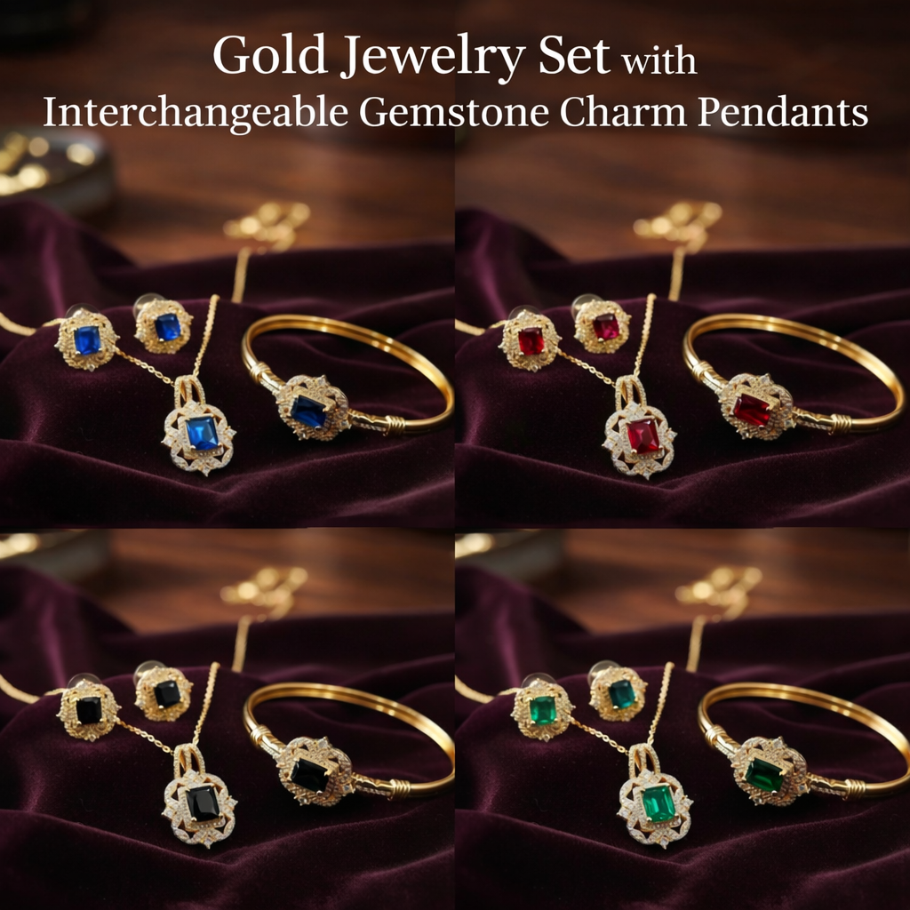 Royal Gemstone Gold-Plated Jewelry Set