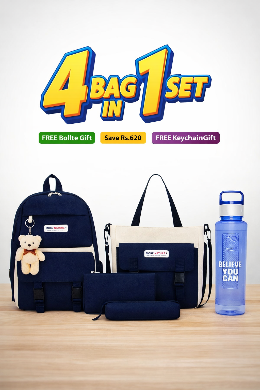 4 Pcs Bag Set for Girls in Pakistan | School, College & University Bag