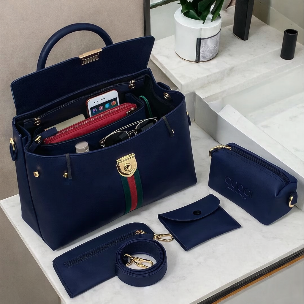 Stylish Girl's Rexine Hand Bag Set - 5 Pcs