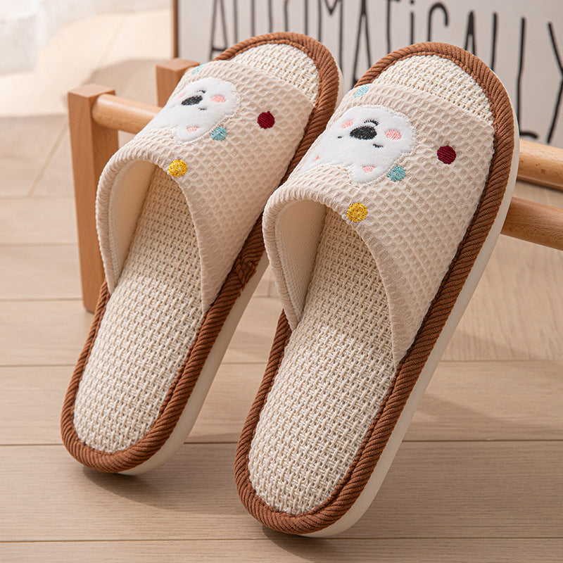 New Japanese Linen Chanel Style Slippers for Couple Spring and Autumn Indoor Mute Anti-slip Japanese Cotton and Linen Slippers for Women Spring and Summer