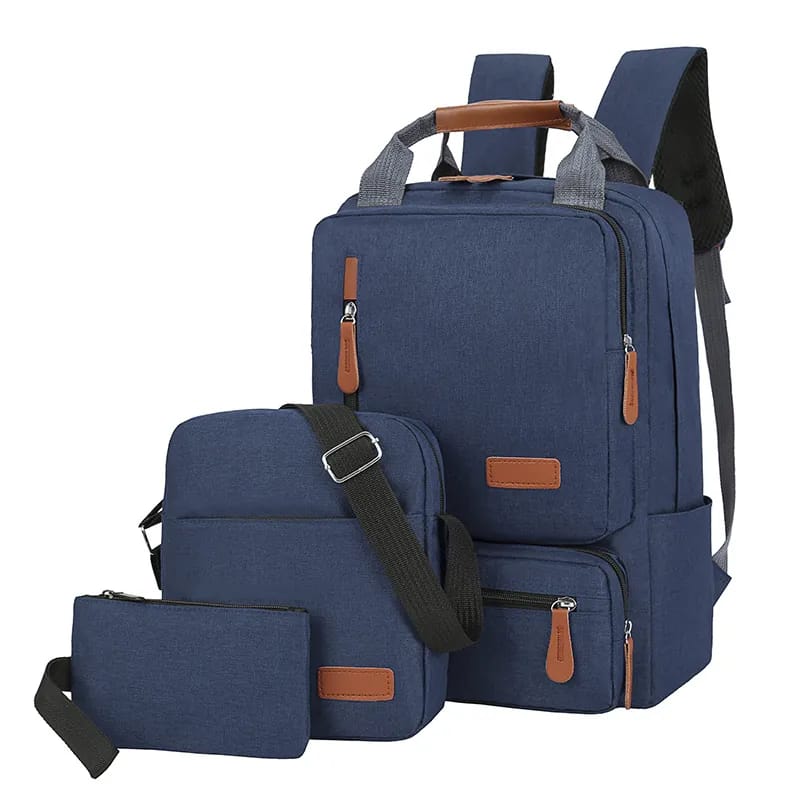 3-Piece Multi-Functional Travel Backpack Set (Navy Blue)