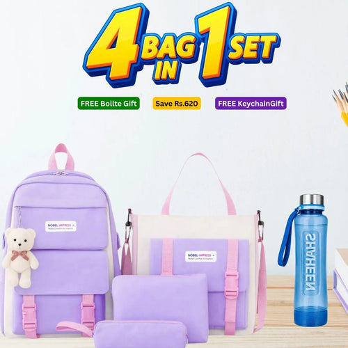 4 Pcs Bag Set for Girls in Pakistan | School, College & University Bag
