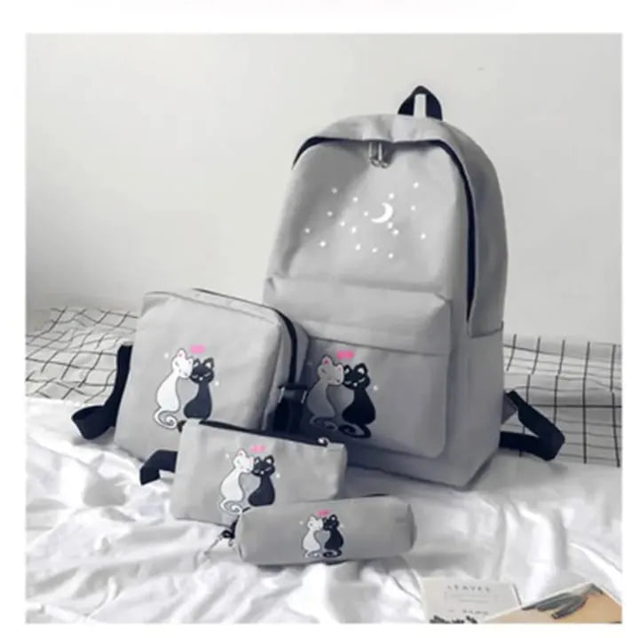 Cute Korean Style 4-in-1 Cat Canvas Bag Collection