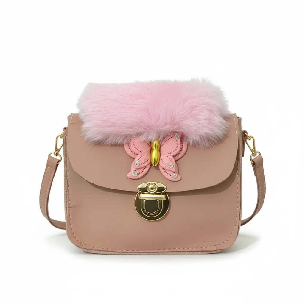 Golden Flutter Fur Flap Bag