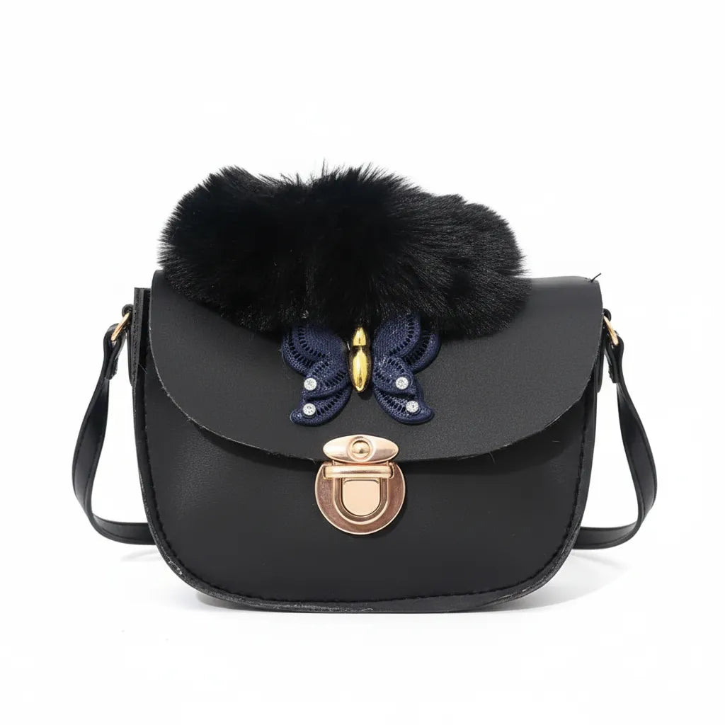 Golden Flutter Fur Flap Bag