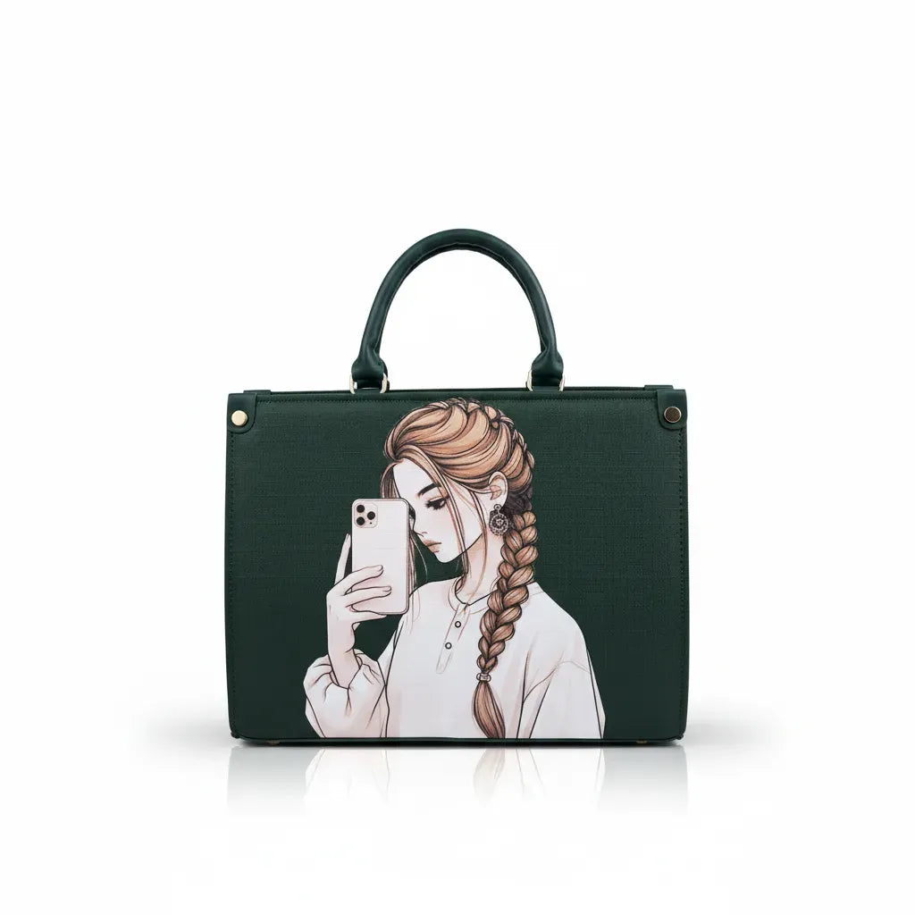 Chic Selfie Girl Printed Tote Bag