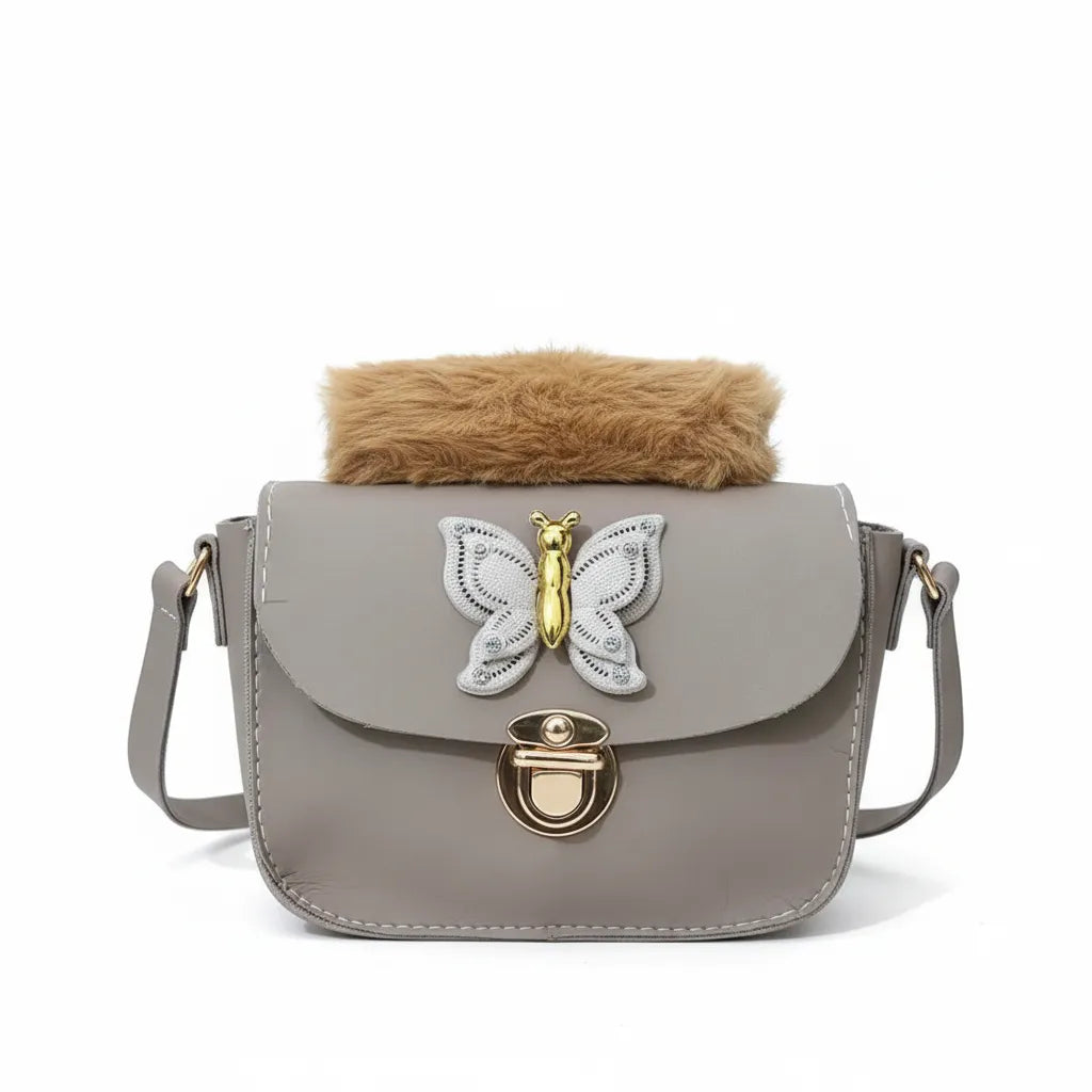 Golden Flutter Fur Flap Bag