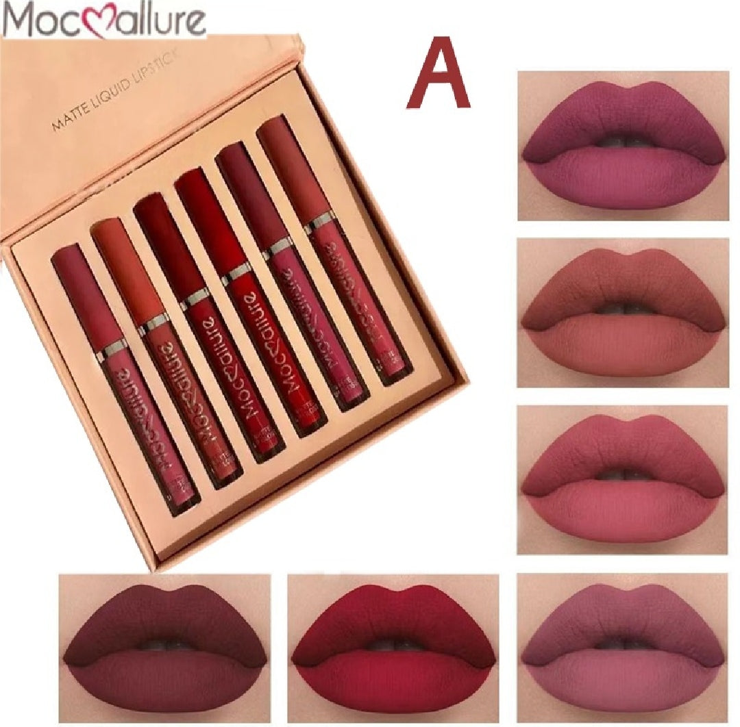 MacAllure 6pcs Matte Liquid Lipstick Set - Long-Lasting Nude & Berry Shades