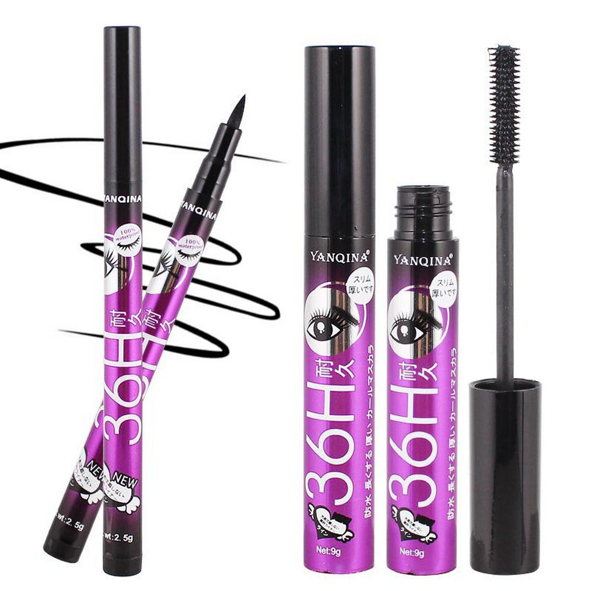 YANQINA 30H Waterproof Eyeliner & Mascara Set - Long-Lasting Eye Makeup Kit