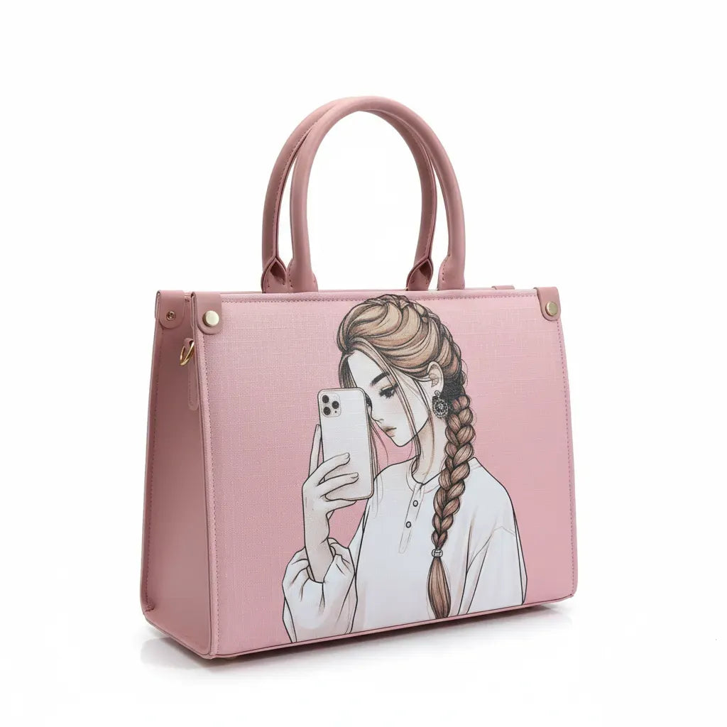 Chic Selfie Girl Printed Tote Bag
