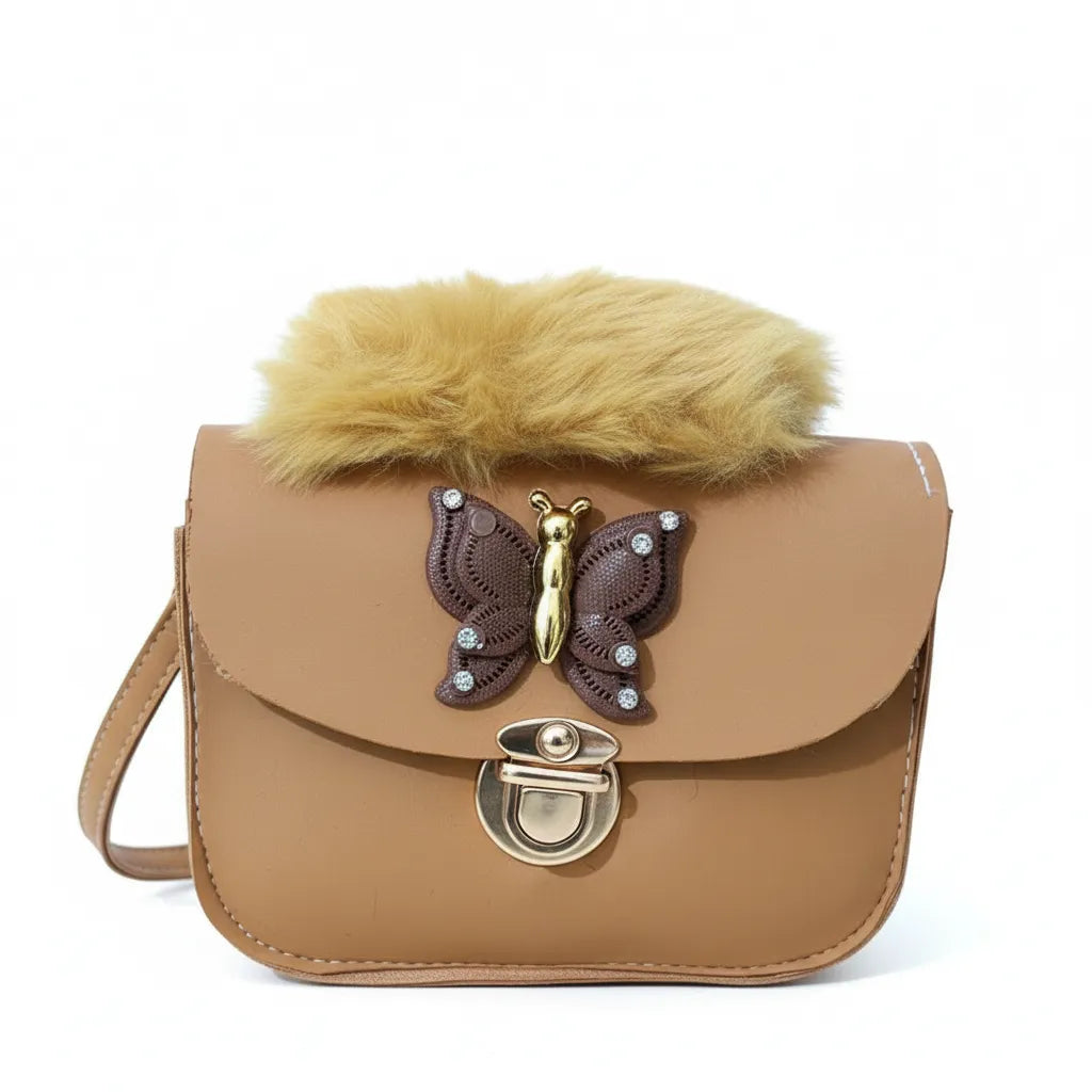Golden Flutter Fur Flap Bag